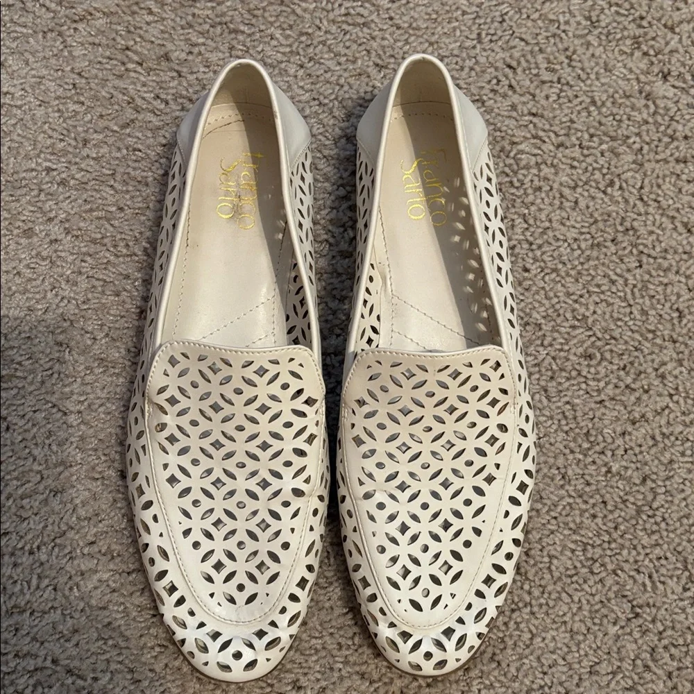 Franco Sarto Berta White  Perforated Faux Leather Loafers Size 9 - Picture 3 of 4